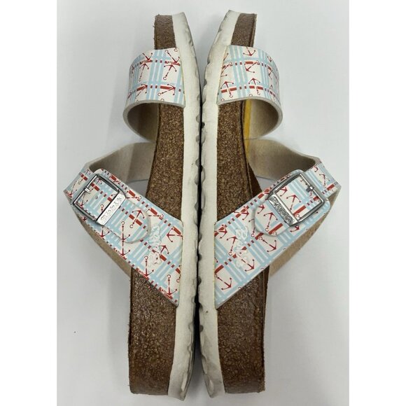 Birkenstock Birkis Anchor Print Sandals Slides Size 38 Women 7 Nautical Coastal - Picture 7 of 9